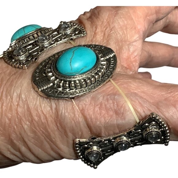 Silvertone & Faux Turquoise Bracelets Set - Picture 6 of 7